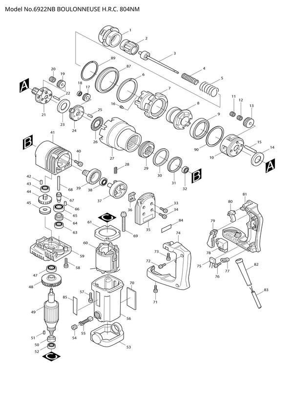 Vue éclatée Makita 6922NB - page 1