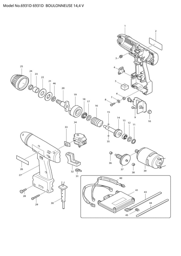 Vue éclatée Makita 6931D - page 1
