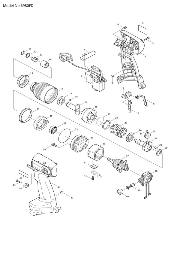 Vue éclatée Makita 6980FD - page 1