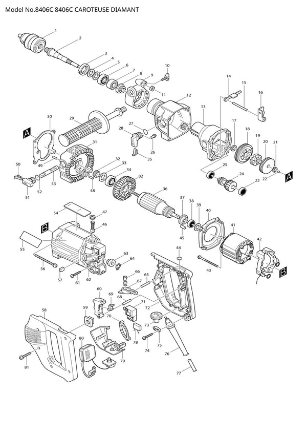 Vue éclatée Makita 8406C - page 1