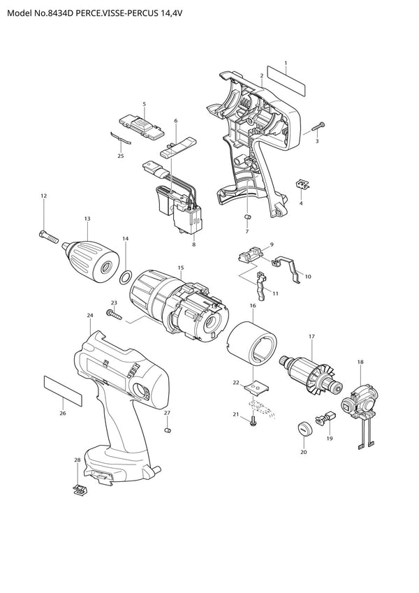 Vue éclatée Makita 8434D - page 1