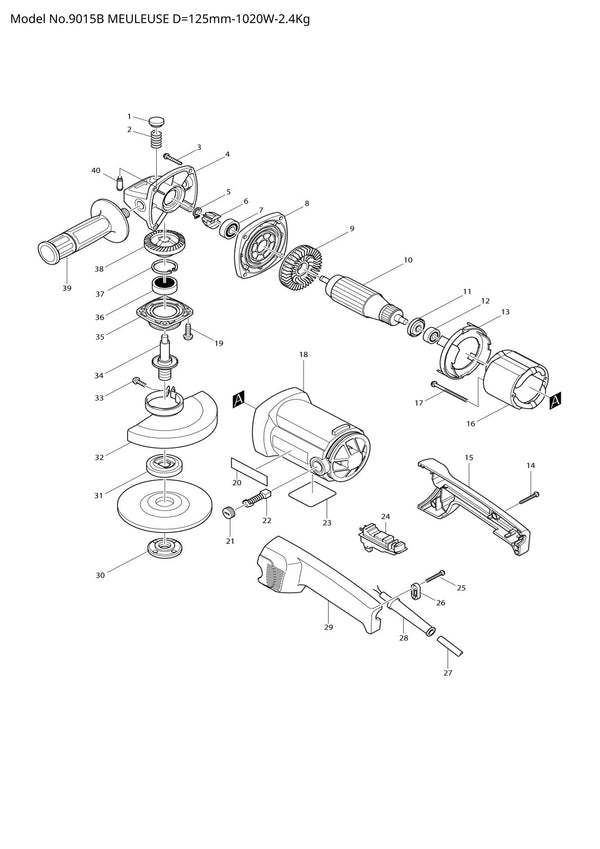 Vue éclatée Makita 9015B - page 1