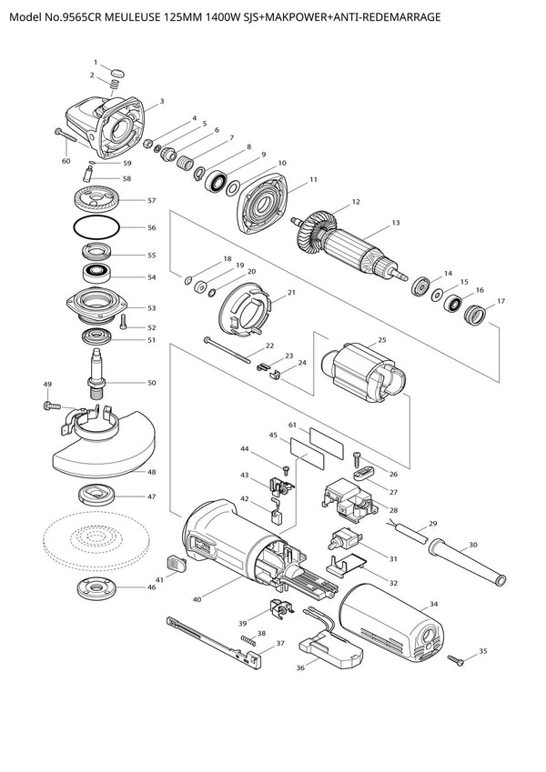 Vue éclatée Makita 9565CR - page 1
