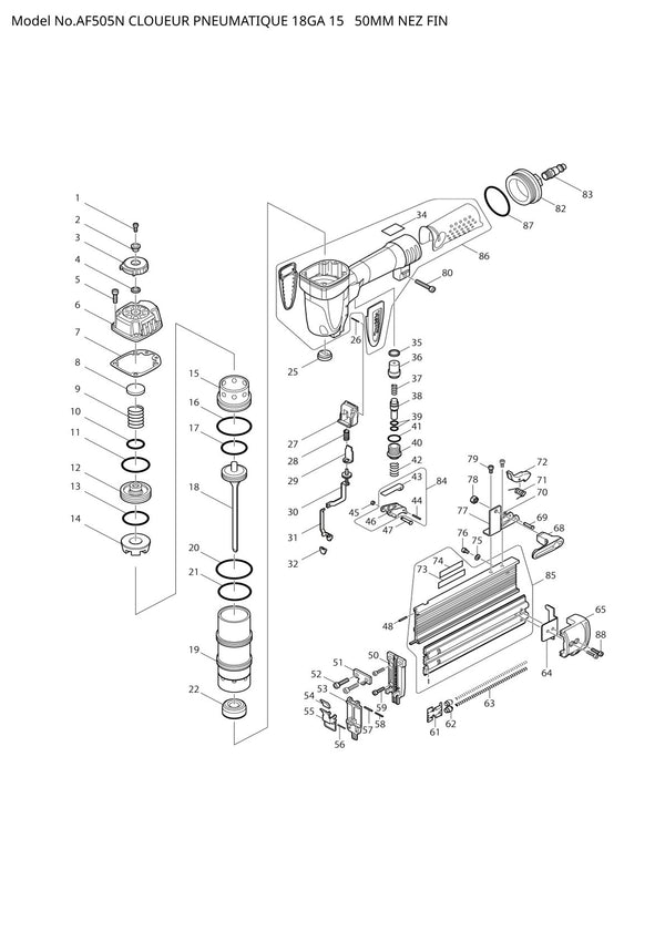 Vue éclatée Makita AF505N - page 1