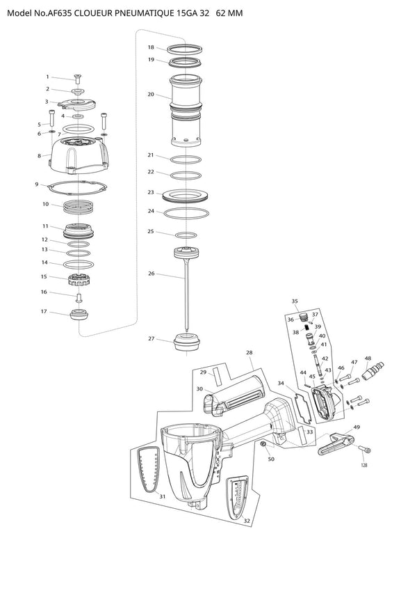 Vue éclatée Makita AF635 - page 1