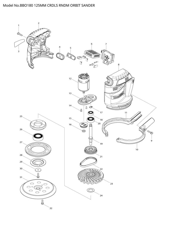 Pièces détachées ponceuse Makita BBO180
