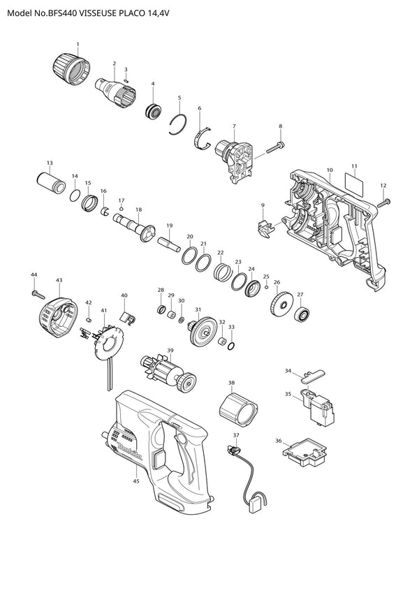 Pièces détachées visseuse plaquiste Makita BFS440
