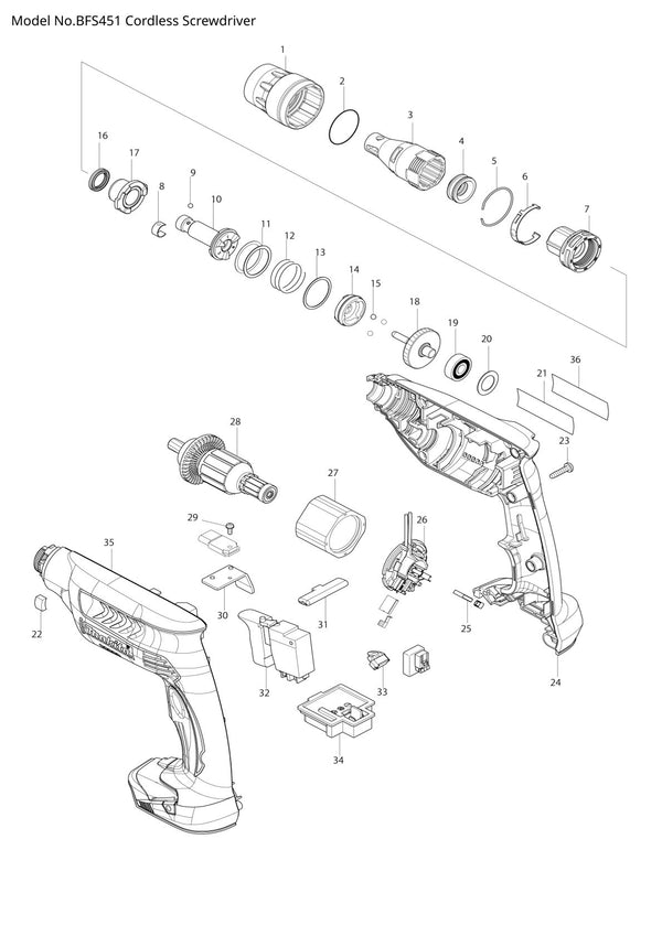 Pièces détachées visseuse plaquiste Makita BFS451