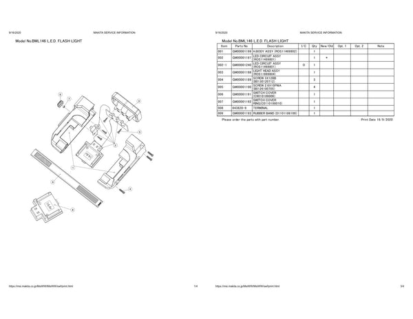 Vue éclatée Makita BML146 - page 1