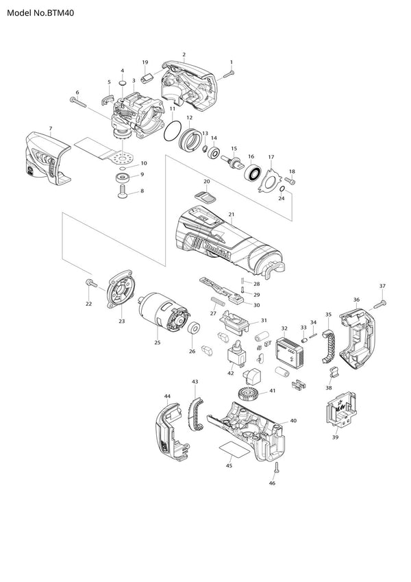Vue éclatée Makita BTM40 - page 1