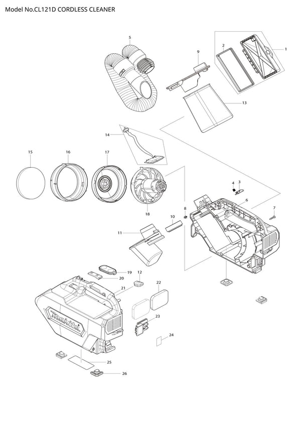 Vue éclatée Makita CL121D - page 1