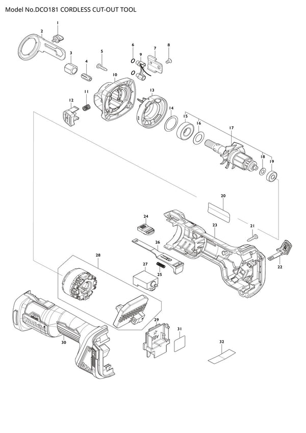 Vue éclatée Makita DCO181 - page 1