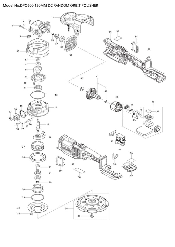 Pièces détachées polisseuse sans fil Makita DPO600