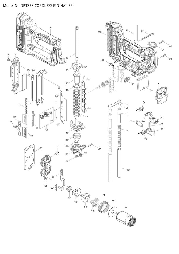 Pièces détachées cloueur sans fil Makita DPT353