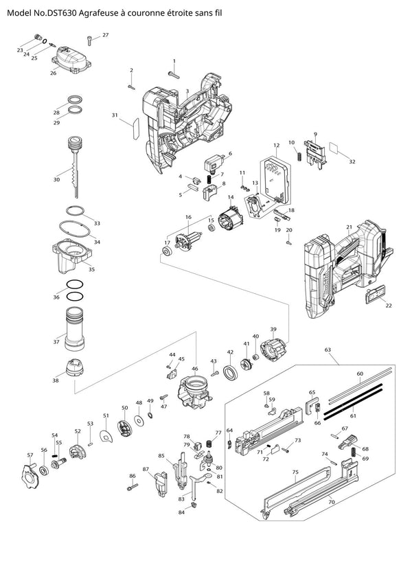 Pièces détachées agrafeuse sans fil Makita DST630