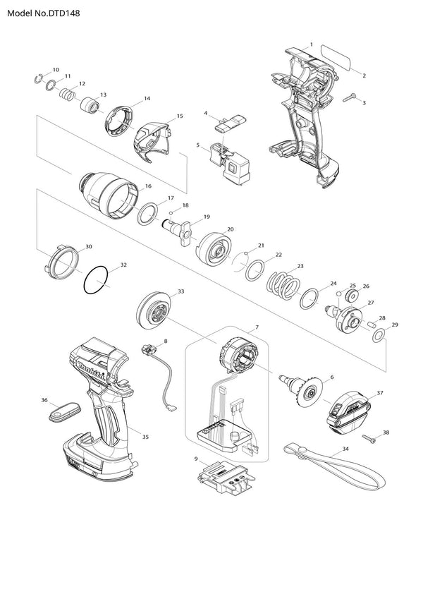 Pièces détachées visseuse à chocs sans fil Makita DTD148