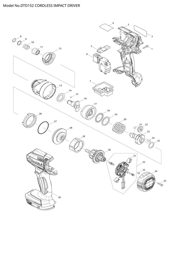 Pièces détachées visseuse à chocs sans fil Makita DTD152