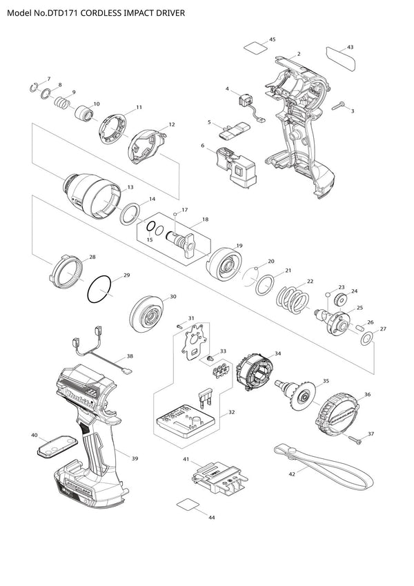 Pièces détachées visseuse à chocs sans fil Makita DTD171