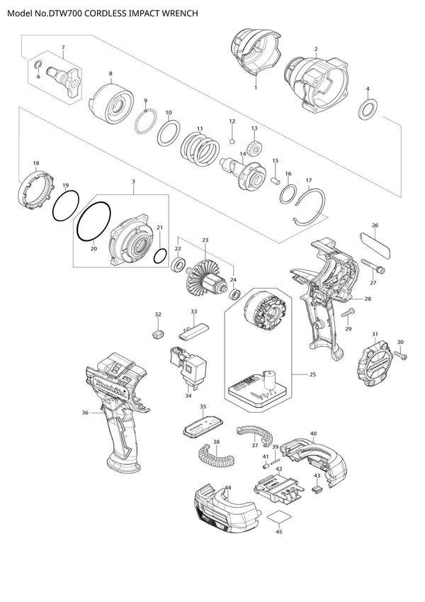 Pièces détachées boulonneuse sans fil Makita DTW700