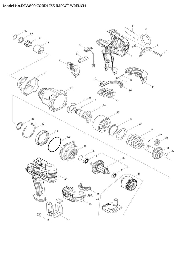 Pièces détachées boulonneuse sans fil Makita DTW800
