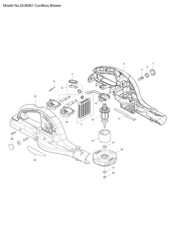 Pièces détachées souffleur sans fil Makita DUB361