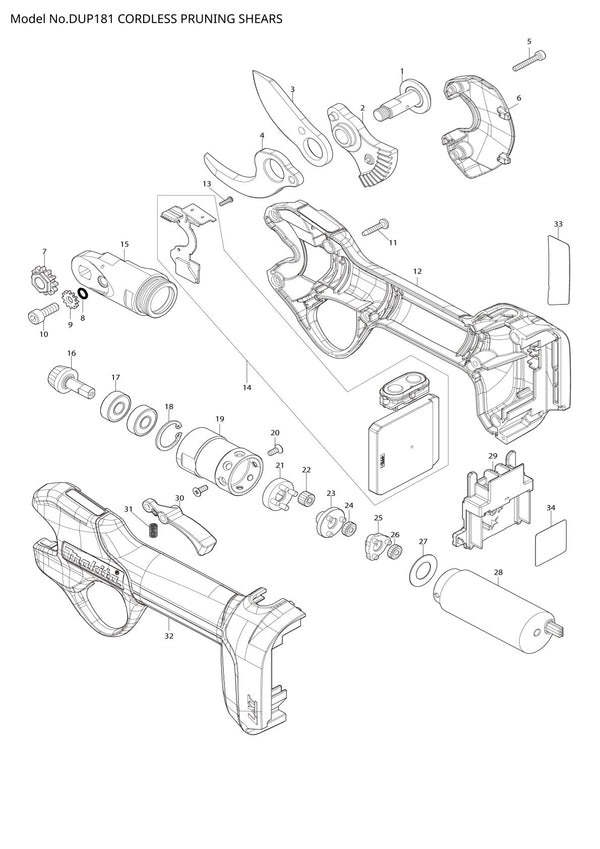 Pièces détachées sécateur sans fil Makita DUP181