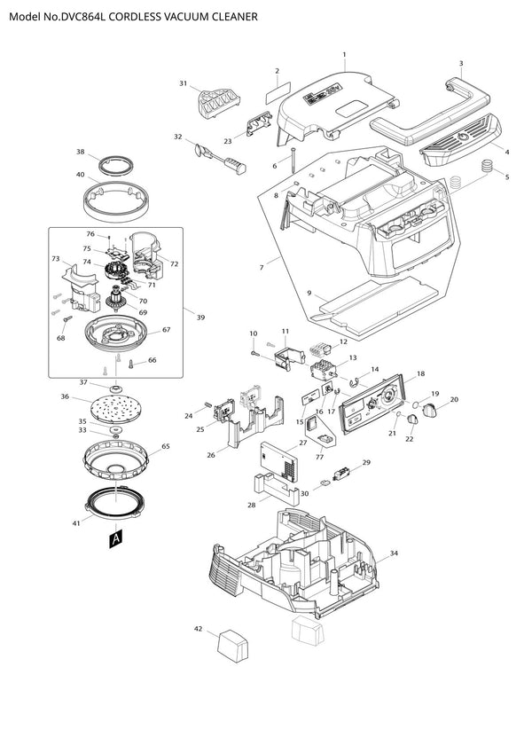 Pièces détachées aspirateur de chantier sans fil Makita DVC864L