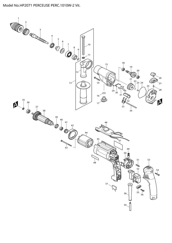Pièces détachées perceuse à percussion Makita HP2071
