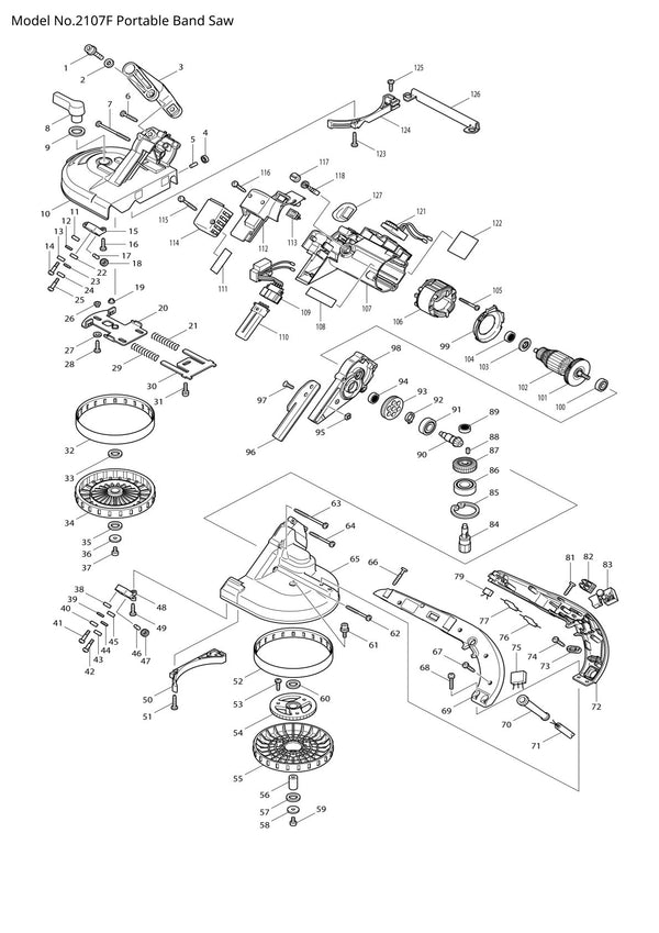 Vue éclatée Makita 2107F - page 1