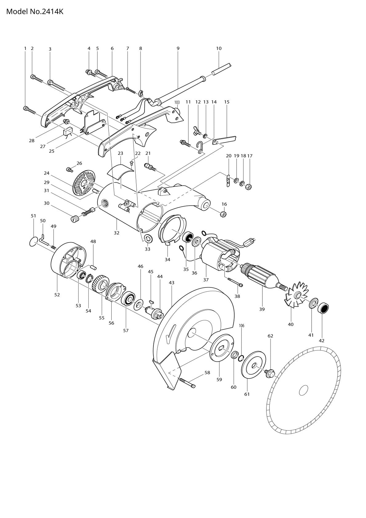 Vue éclatée Makita 2414K - page 1