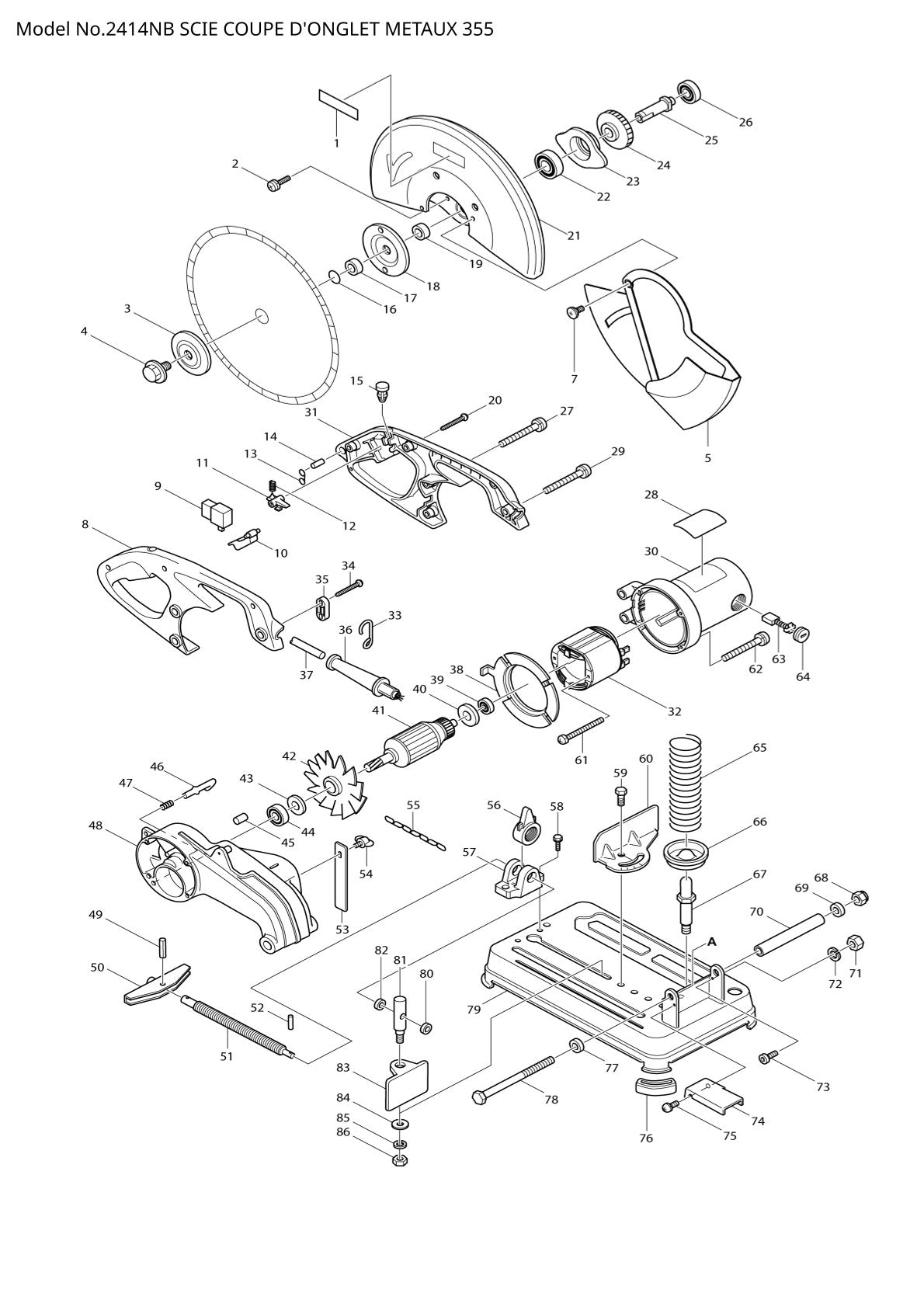 Vue éclatée Makita 2414NB - page 1