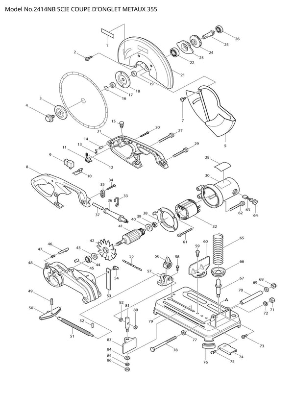 Vue éclatée Makita 2414NB - page 1