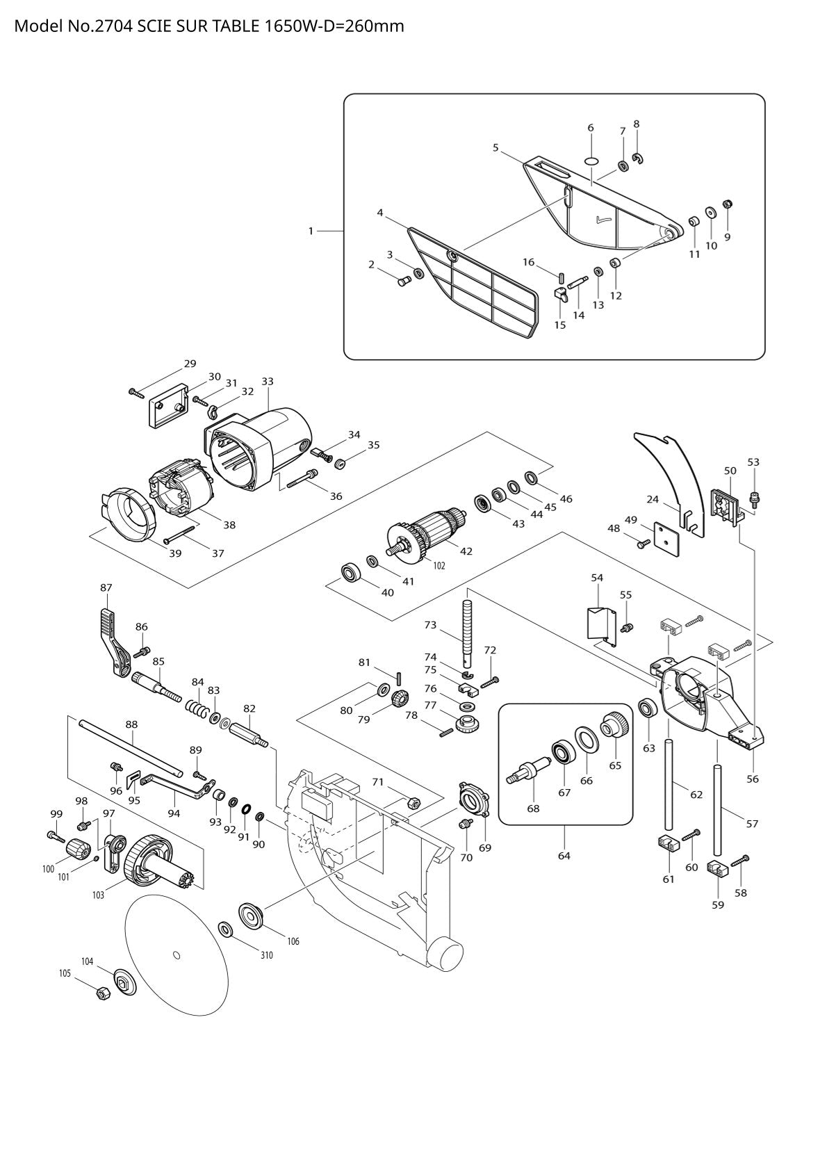 Vue éclatée Makita 2704 - page 1