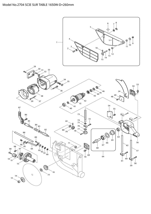 Vue éclatée Makita 2704 - page 1