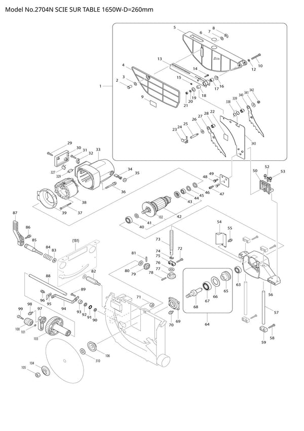 Vue éclatée Makita 2704N - page 1