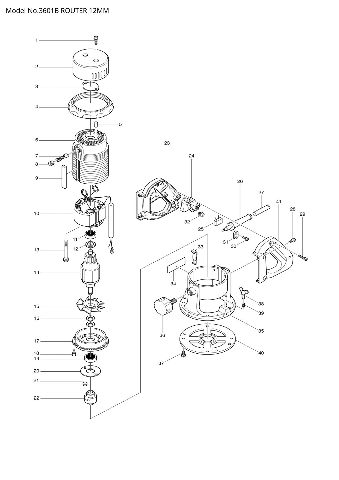 Vue éclatée Makita 3601B - page 1
