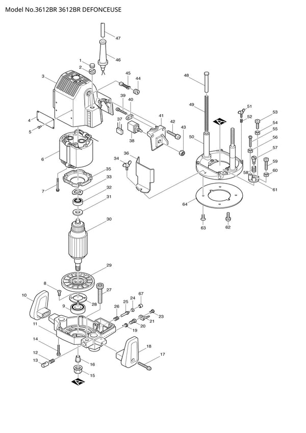 Vue éclatée Makita 3612BR - page 1