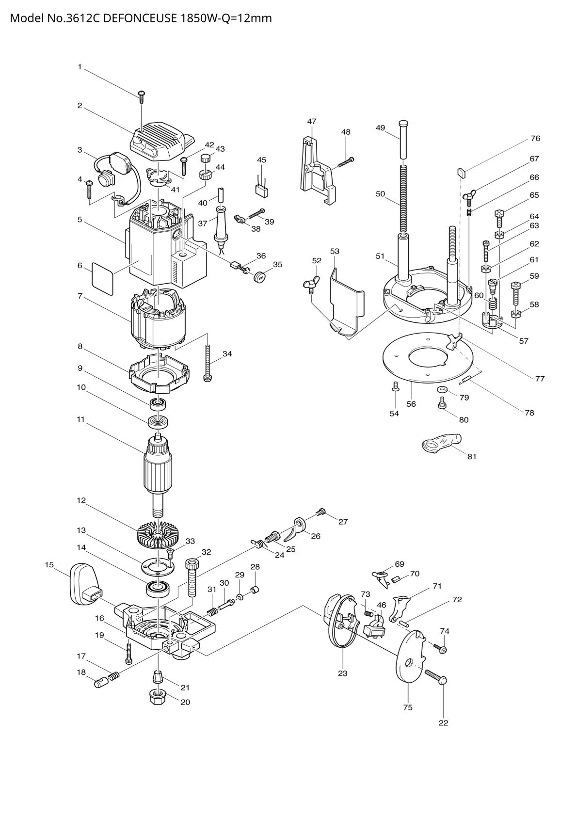 Vue éclatée Makita 3612C - page 1