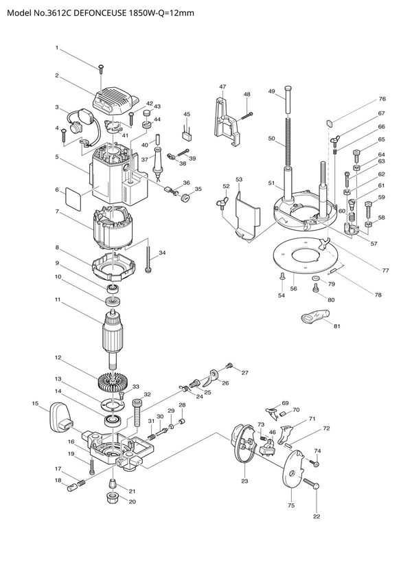 Vue éclatée Makita 3612C - page 1