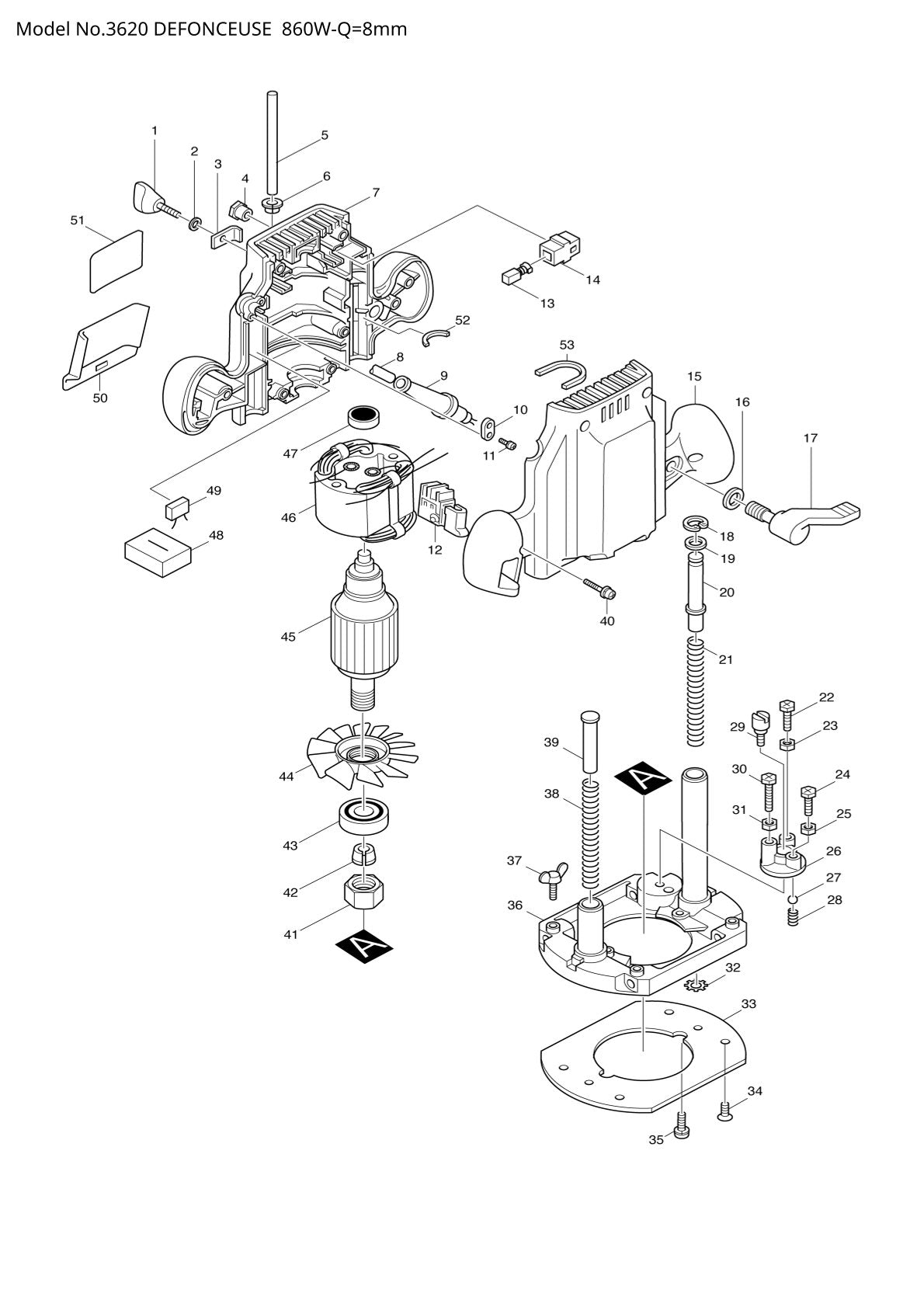 Vue éclatée Makita 3620 - page 1