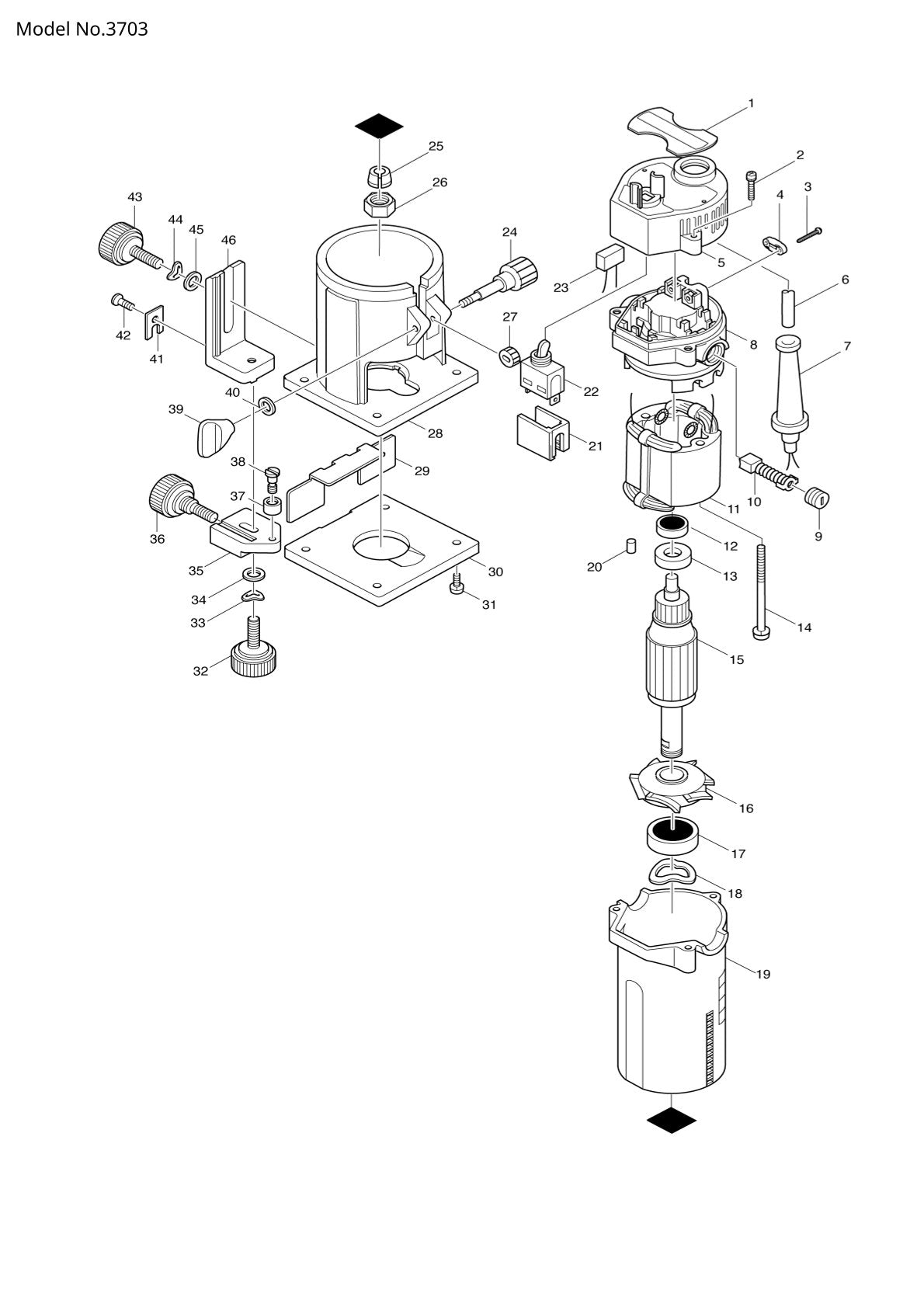 Vue éclatée Makita 3703 - page 1