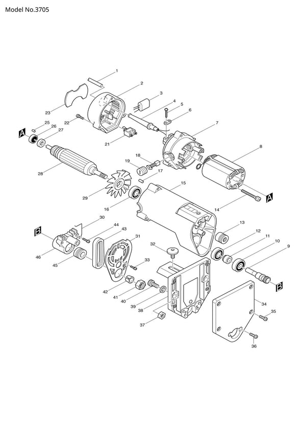 Vue éclatée Makita 3705 - page 1