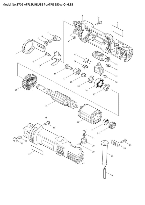 Vue éclatée Makita 3706 - page 1
