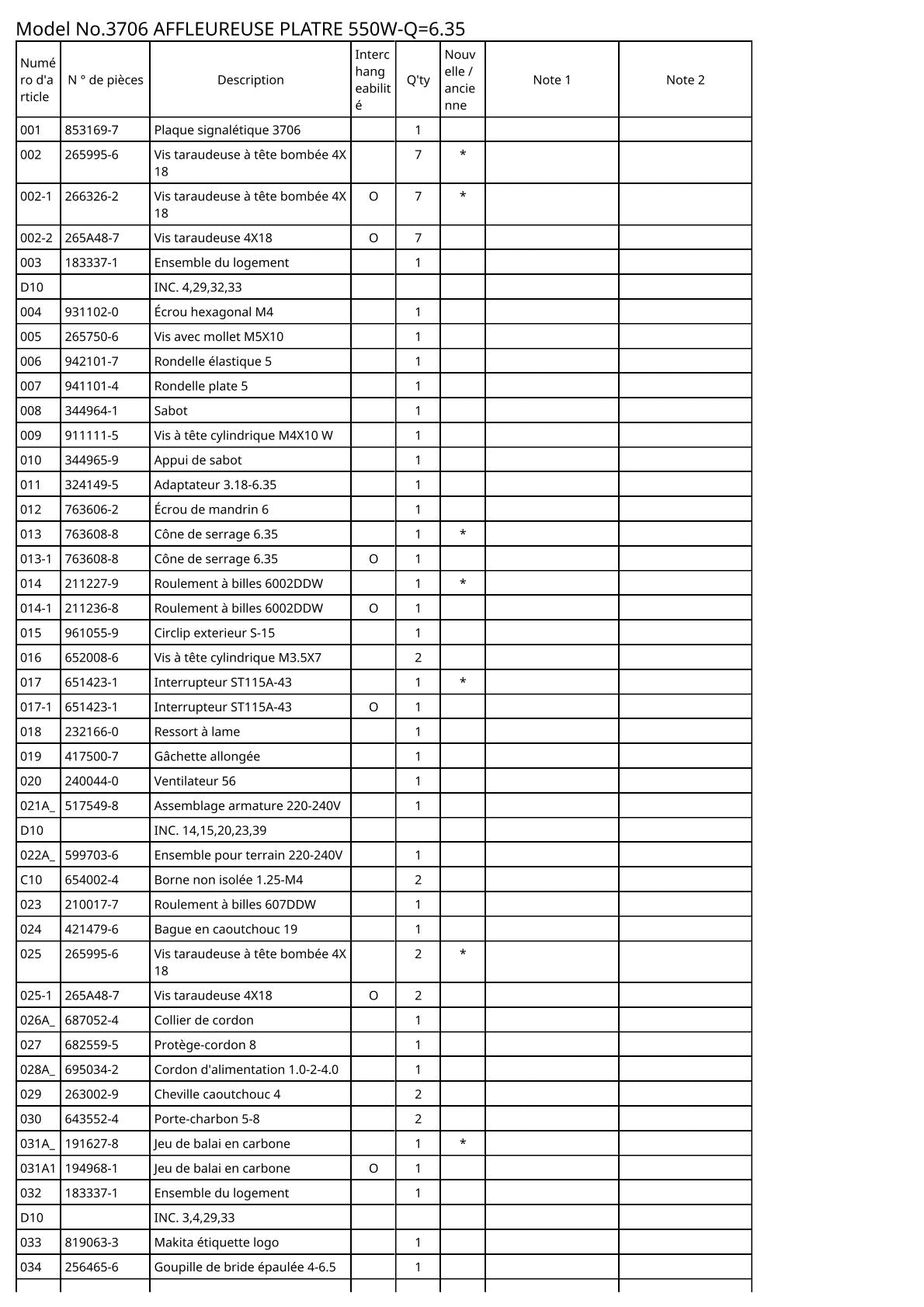 Vue éclatée Makita 3706 - page 2