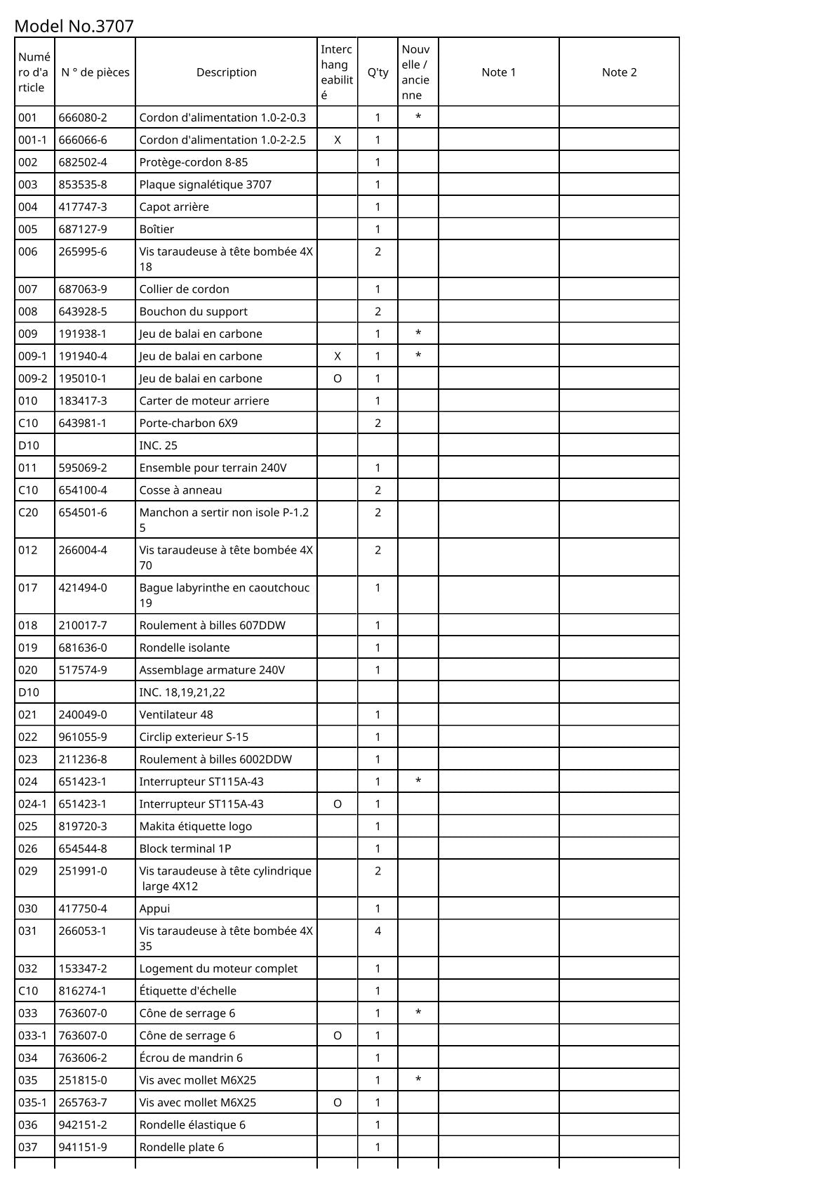Vue éclatée Makita 3707 - page 2