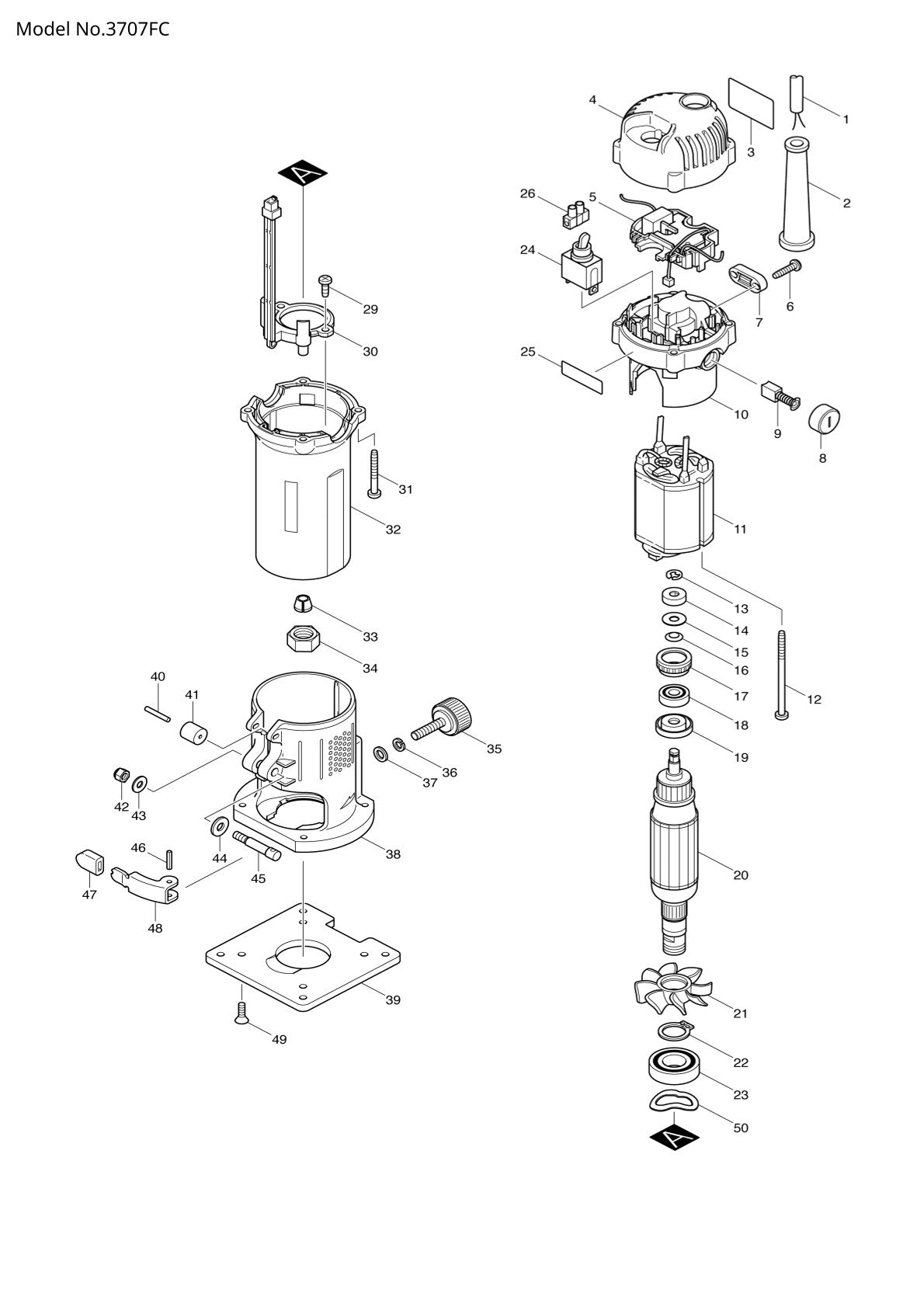 Vue éclatée Makita 3707FC - page 1