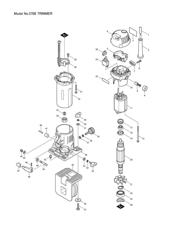 Vue éclatée Makita 3708 - page 1