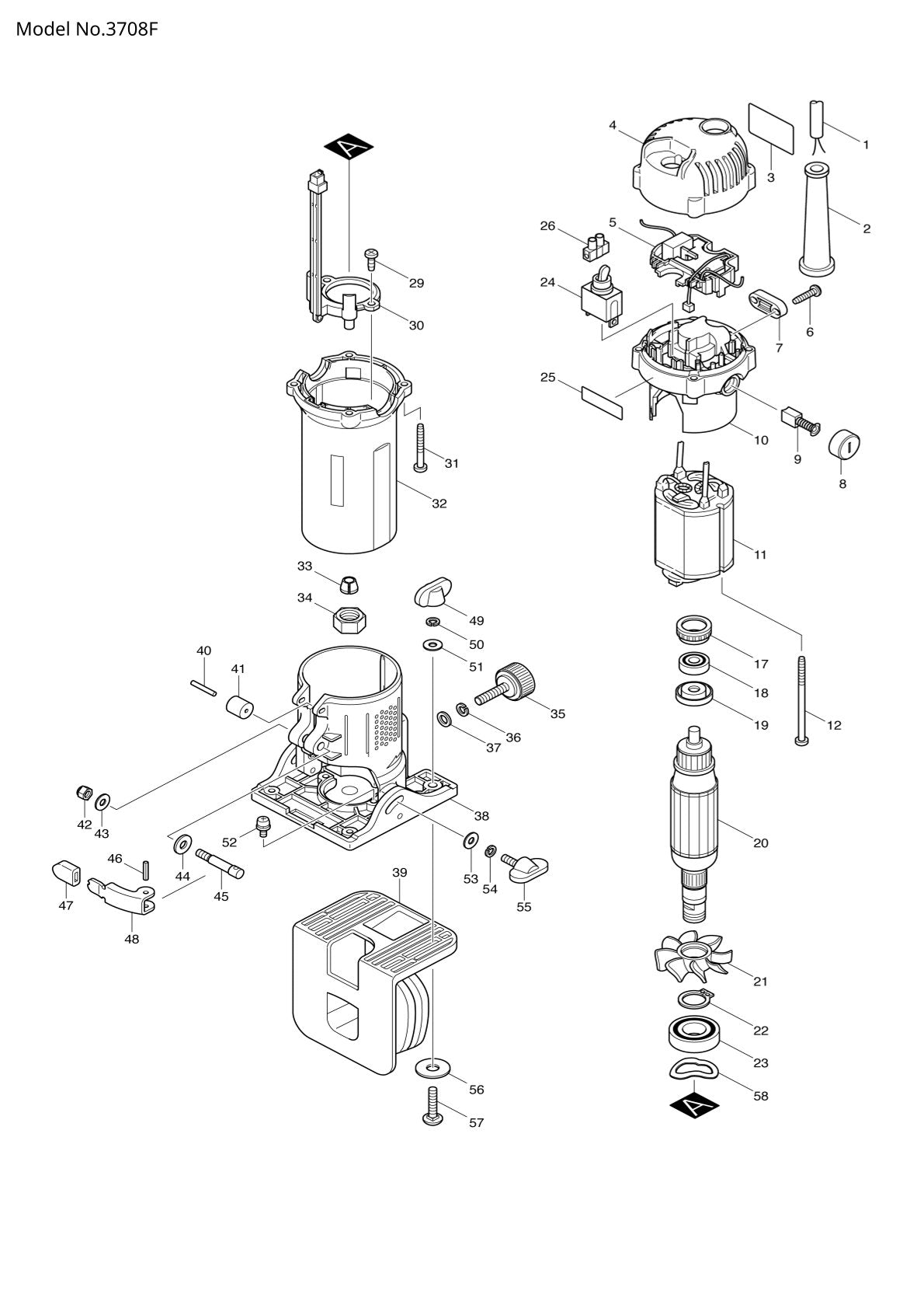 Vue éclatée Makita 3708F - page 1