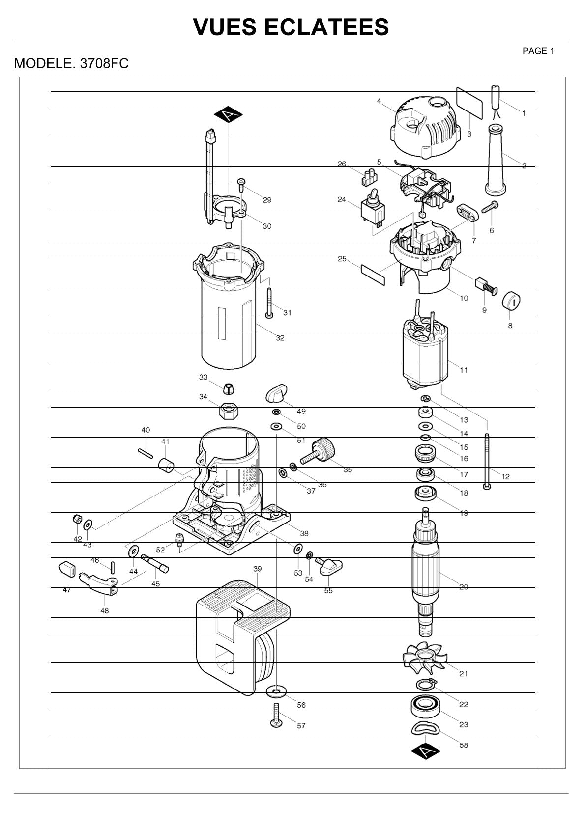 Vue éclatée Makita 3708FC - page 3