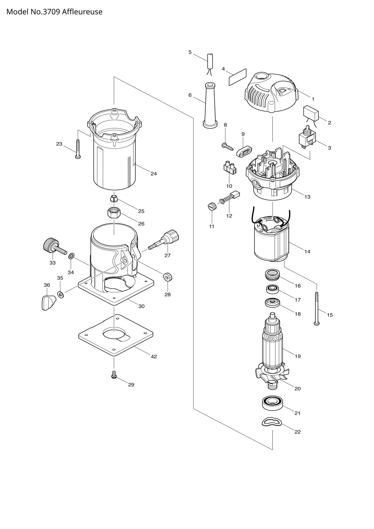 Vue éclatée Makita 3709 - page 1